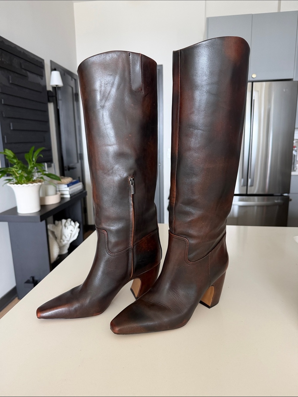 Vince Camuto Dark Brown Over-the-Knee Leather Boots - Picture 2 of 8